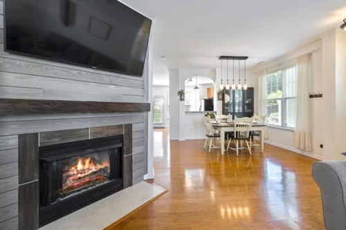 Gas fireplace burning in a living room